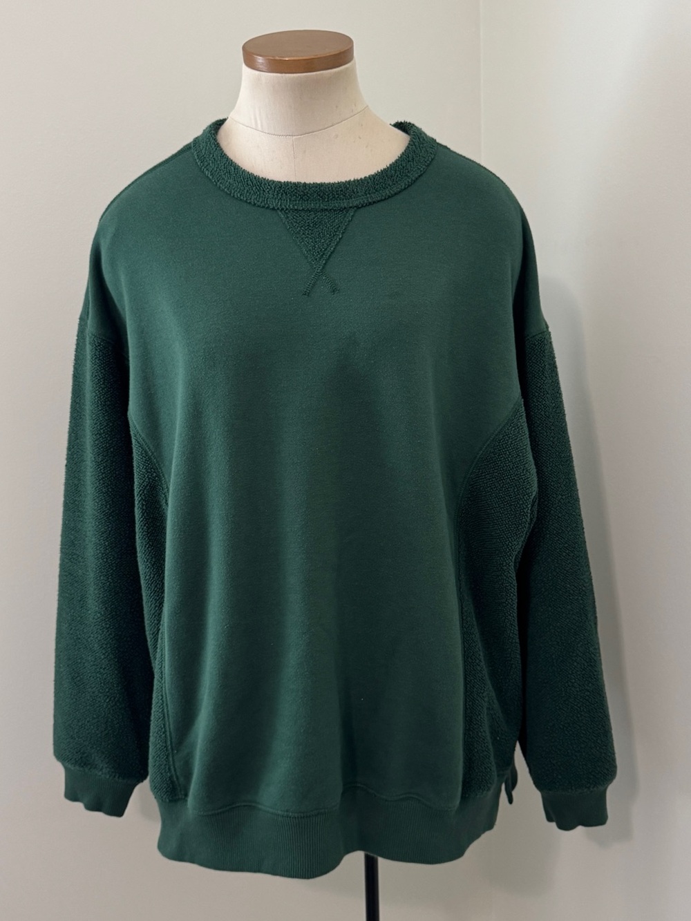 Aerie Medium Dark Green Oversized Sweatshirt ~ Relaxed Terry Sleeves Lounge